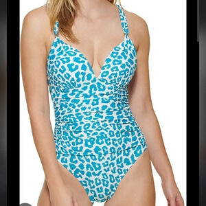 Calvin Klein Women's Aegean Blue Leopard Mio Over Shoulder Molded Cup Sw…